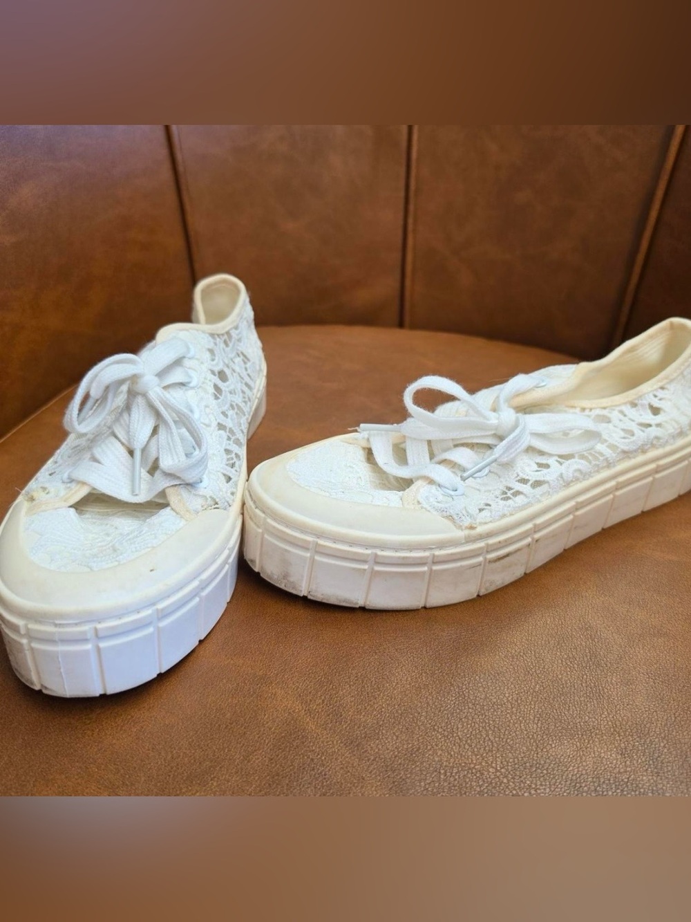 Old School No Boundaries White Crochet Platform Lace-Up Sneakers